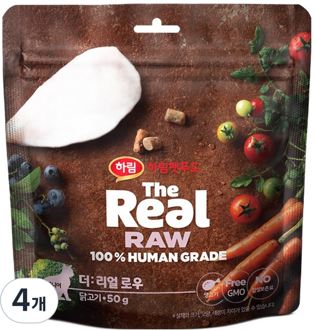 하림펫푸드 시니어 더리얼 로우 캣 건조사료, 닭, 50g, 4개