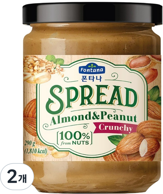 폰타나 스프레드 아몬드 앤 피넛 크런치, 290g, 2개