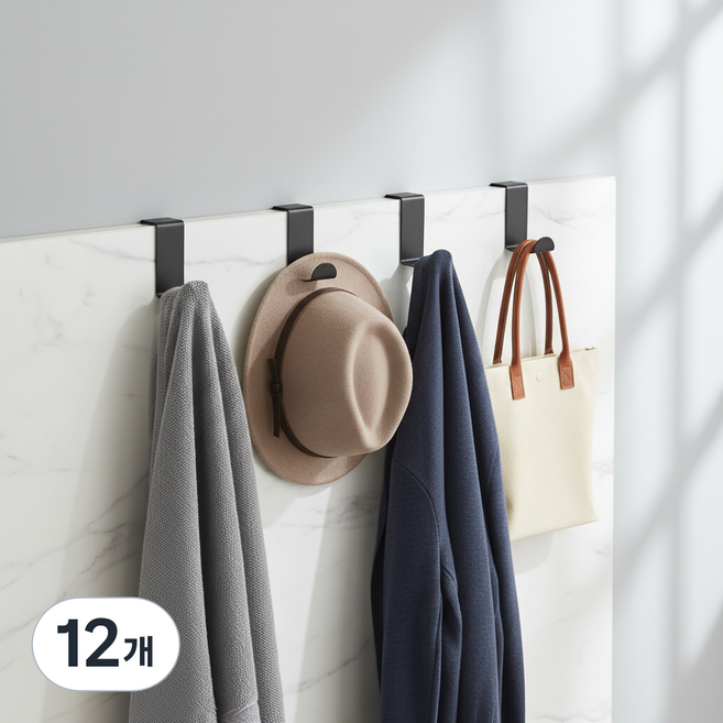 마켓피아 다용도 스테인리스 도어 후크, 블랙, 12개