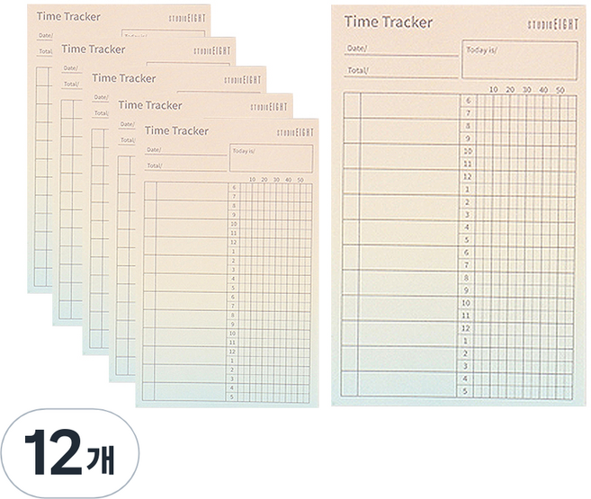 스튜디오에잇 타임트래커 메모패드 70 x 110 mm, 혼합색상, 80매, 12개