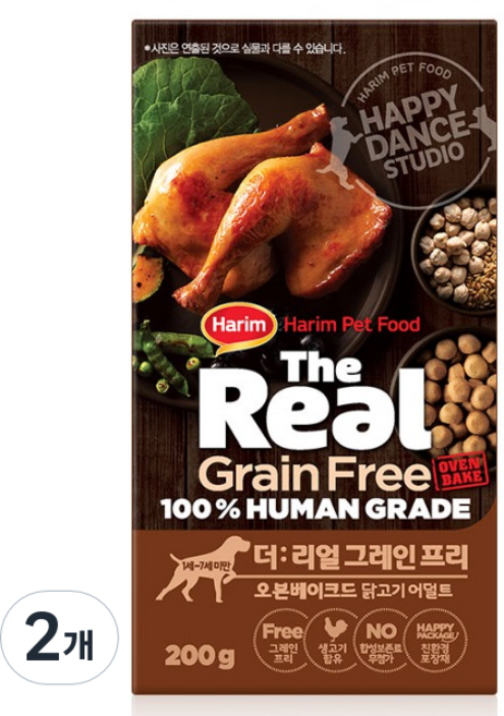 하림펫푸드 더리얼 어덜트 강아지 그레인프리 오븐베이크드 닭고기 건식사료, 닭, 200g, 2개