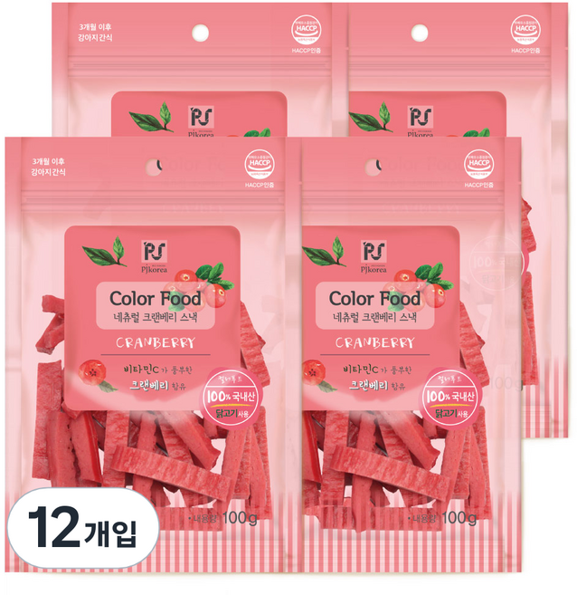 굿데이 컬러푸드 네츄럴 강아지간식, 크랜베리스낵 맛, 100g, 12개