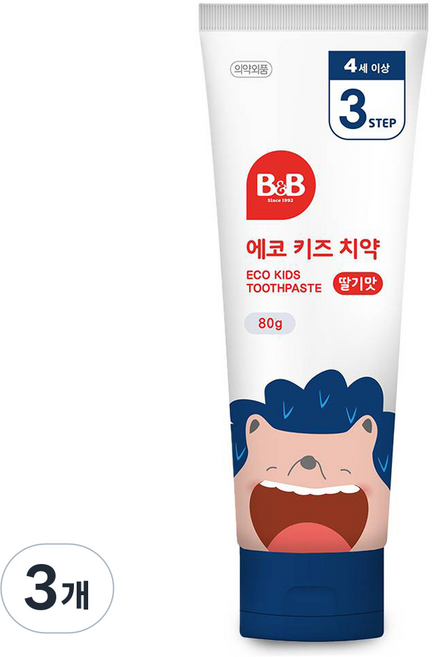 비앤비 에코키즈치약 딸기맛, 80g, 3개