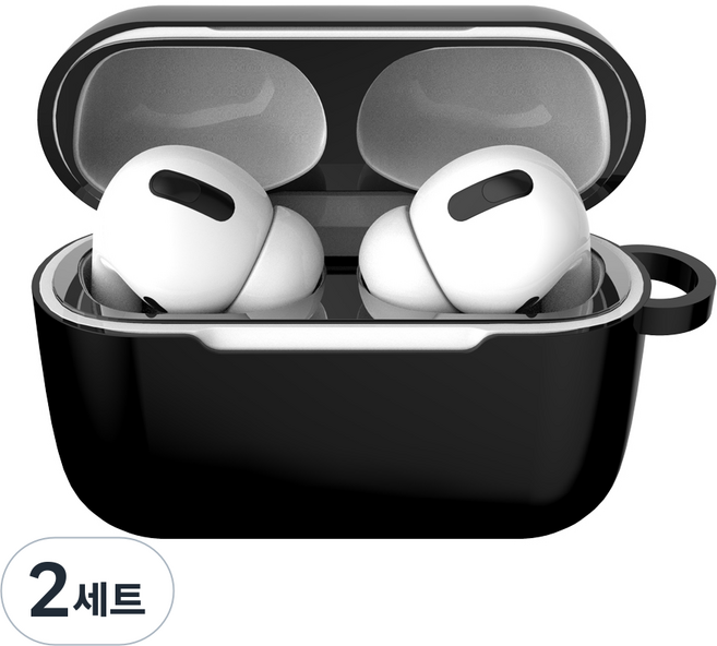 로랜택 에어팟 철가루 방지 부착 스티커 2매입, 에어팟 3세대, 블랙, 2세트