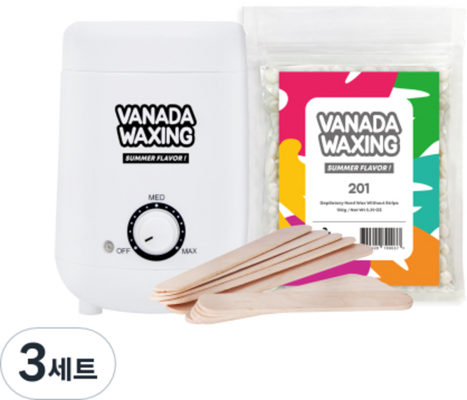 VANADA WAXING 迷你熱蠟機 VA-WH300+美體蠟豆 201號款+木質抹刀組, 3組, 150g