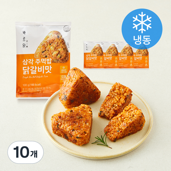 바르닭 삼각주먹밥 닭갈비맛 (냉동), 100g, 10개