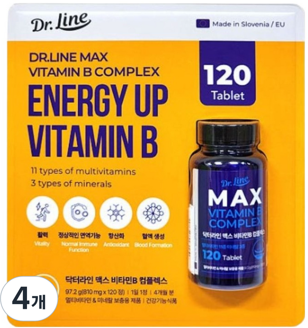 Dr.Line Max 維他命B群, 4個, 120錠