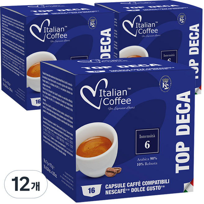 ItalianCoffee Dolce Gusto適用膠囊咖啡 低咖啡因, 7g, 16顆, 12盒