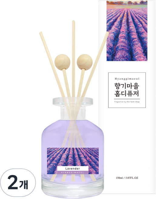 향기마을 실내용 홈 디퓨저, 라벤더, 150ml, 2개