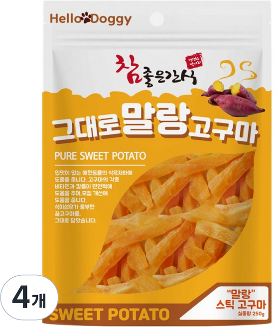 헬로도기 강아지 참좋은간식 그대로 말랑 고구마 스틱 간식, 250g, 4개