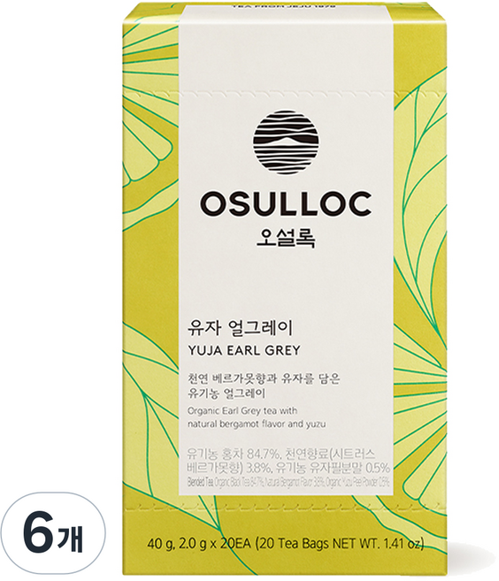 오설록 유자 얼그레이 홍차 티백, 2g, 20개입, 6개