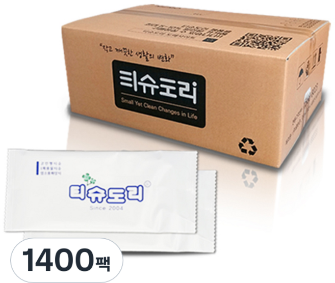티슈도리 스펀레이스 업소용 물티슈 낱개포장형 60g, 1매입, 1400개