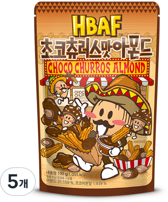 바프 초코츄러스맛 아몬드, 5개, 190g