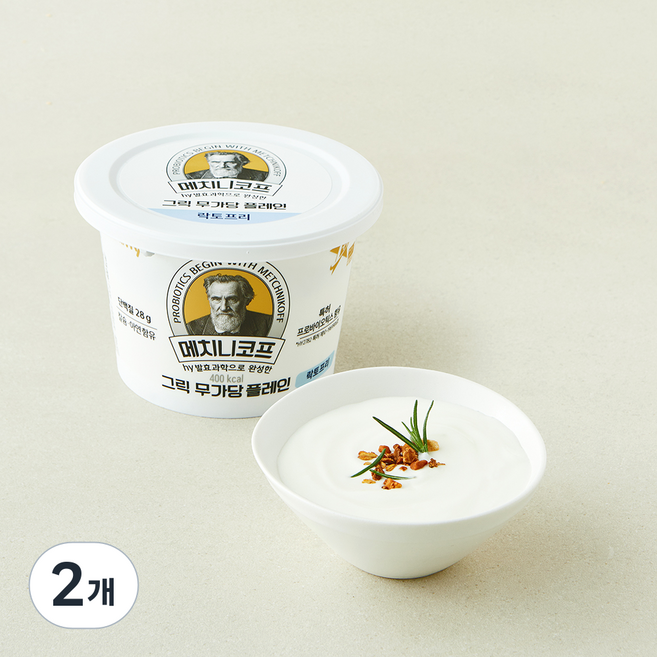 에치와이 메치니코프 그릭 무가당 플레인, 400g, 2개