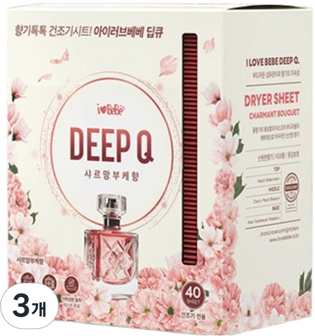 아이러브베베 딥큐 건조기시트 샤르망부케 본품, 3개, 40개입