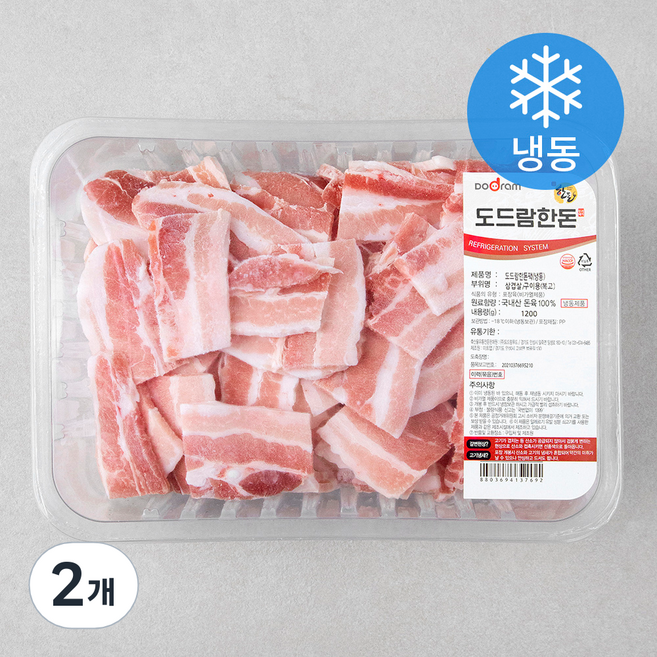 도드람한돈 복고삼겹살 구이용 (냉동), 1200g, 2개