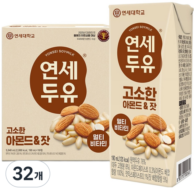 연세두유 고소한 아몬드 앤 잣, 190ml, 32개