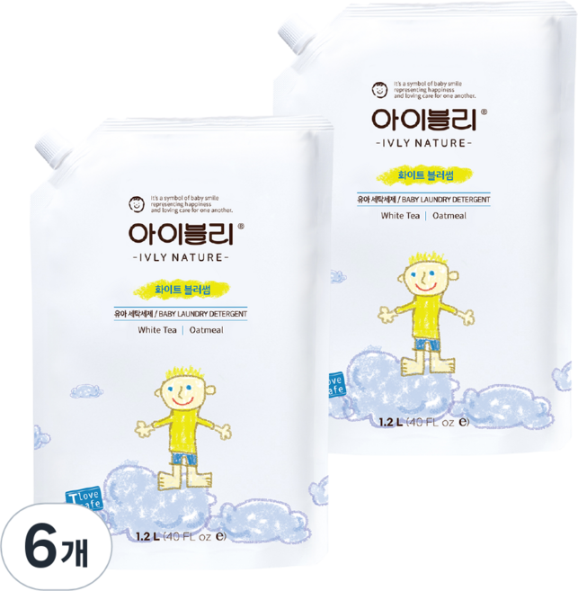 아이블리네이처 유아 세제 화이트 블러썸향, 6개, 1.2L
