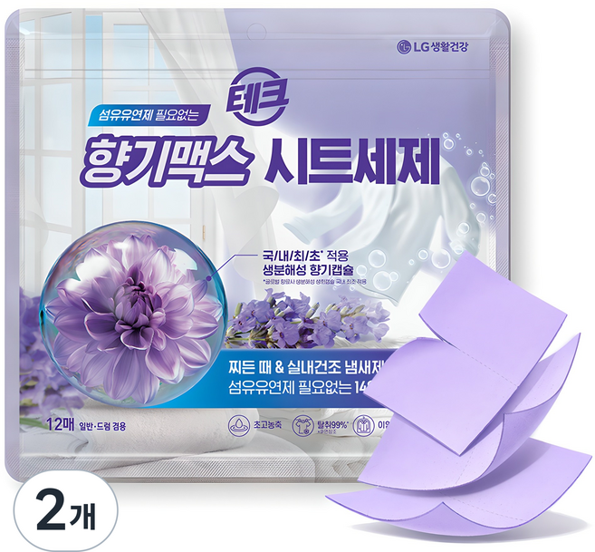 테크 섬유유연제 필요없는 향기맥스 시트세제, 12개입, 2개