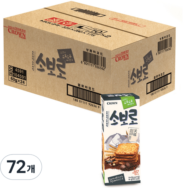 크라운 소복소복 소보로 과자, 60g, 72개