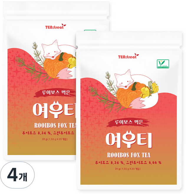 티트리트 루이보스 먹은 여우티, 4개, 20개입, 1.55g