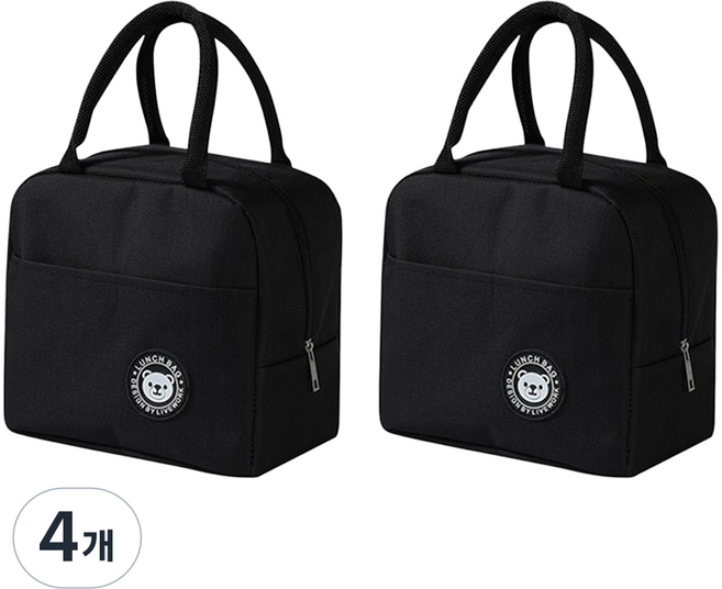 휴대용 도시락 보온보냉 가방, 블랙, 4개