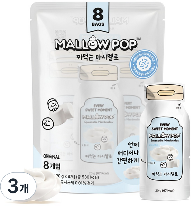 멜로팝 짜먹는 마시멜로 8p, 160g, 3개