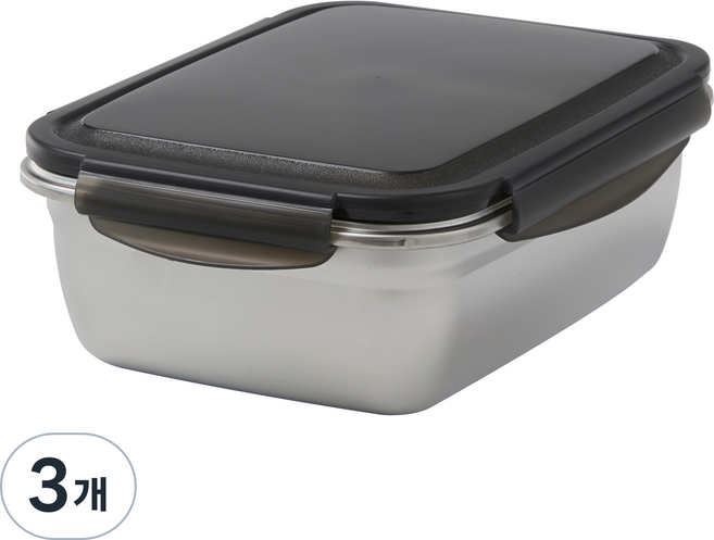 코멧 홈 다양하게 사용하는 연마제 없는 스테인리스 304 직사각 밀폐 김치통, 3개, 1.8L