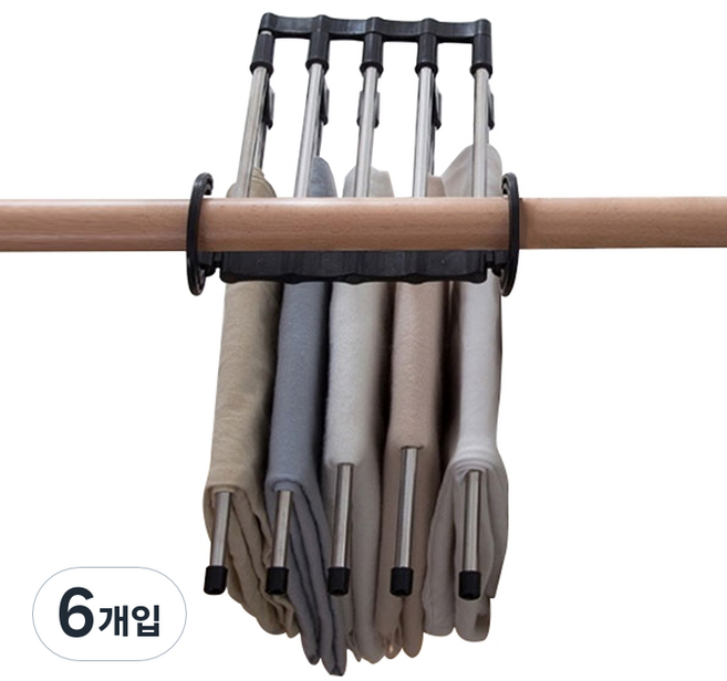 욜로라이프 접이식 바지걸이, 블랙, 6개입