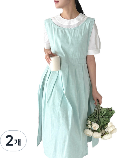 까사베르데 네드 라인 슬릿 랩 롱앞치마, 민트, 2개