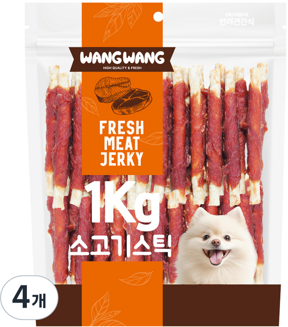 왕왕 강아지 프리미엄 대용량 소고기스틱 간식, 1kg, 4개, 소고기맛