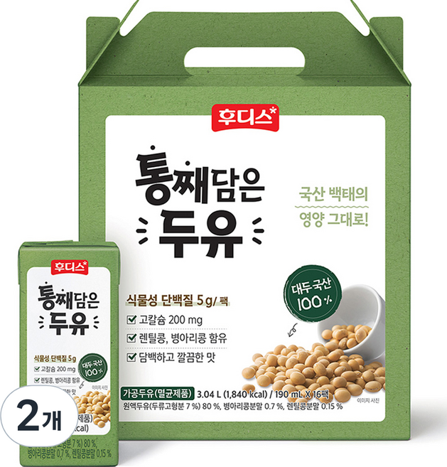 일동후디스 통째담은 두유 16p, 3.04L, 2개