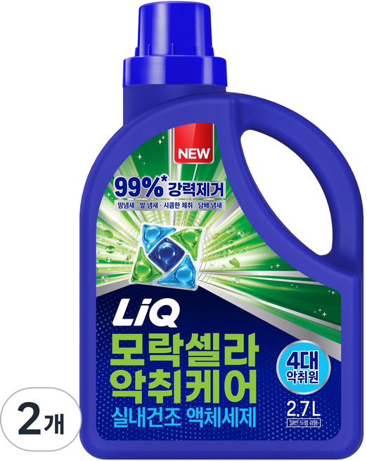 리큐 일반드럼겸용 모락셀라 악취케어 실내건조 액체세제, 2개, 2.7L