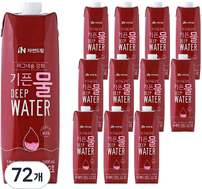 기픈물 자연드림 마그네슘 강화 종이팩 해양심층수, 1L, 72개
