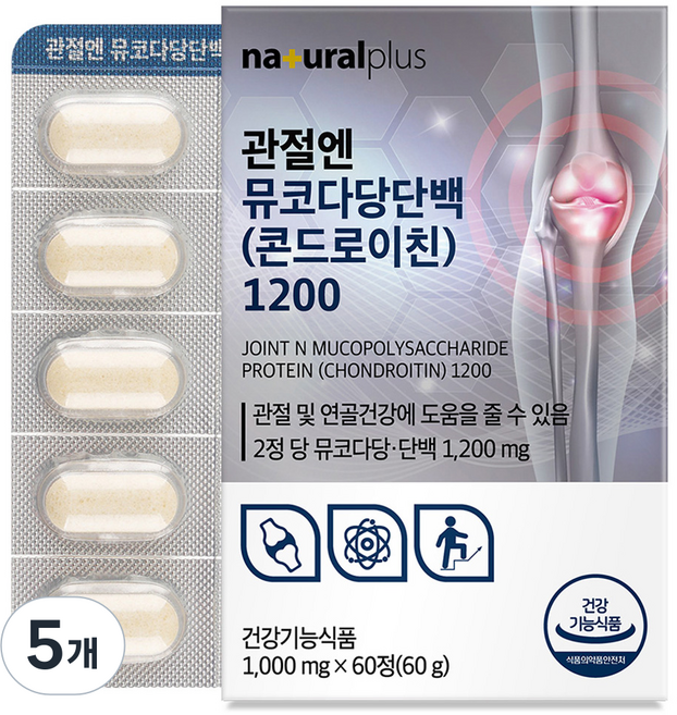 내츄럴플러스 관절엔 뮤코다당단백 콘드로이친 1200 60g, 60정, 5개