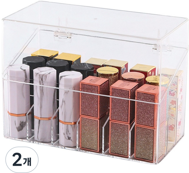 홈앳홈 먼지 쌓이지 않는 뚜껑 있는 아크릴 립스틱 정리함 18구, 투명, 2개