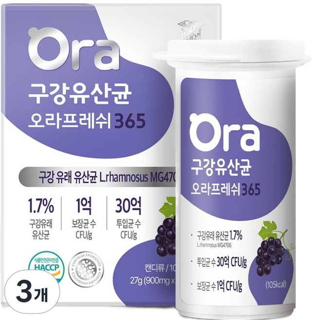 랩온랩 정품 구강유산균 오라프레쉬 365 27g, 30정, 3개