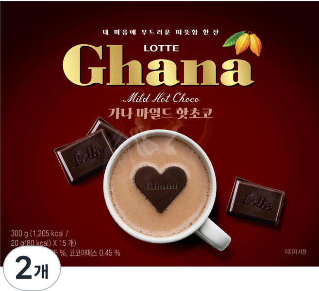 LOTTE 樂天 Ghana 加納 溫和熱可可, 20g, 2個, 15入