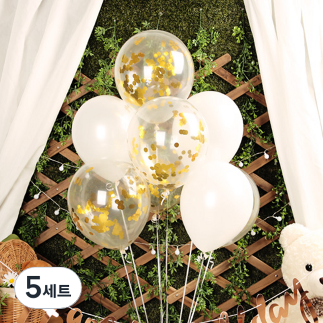 펄 혼합 메탈릭 컨페티 풍선세트, 골드, 5세트