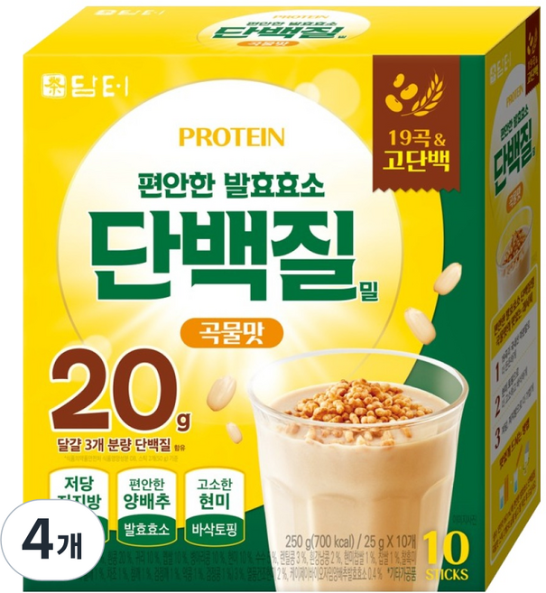 담터 편안한 발효효소 단백질밀 곡물맛, 250g, 4개