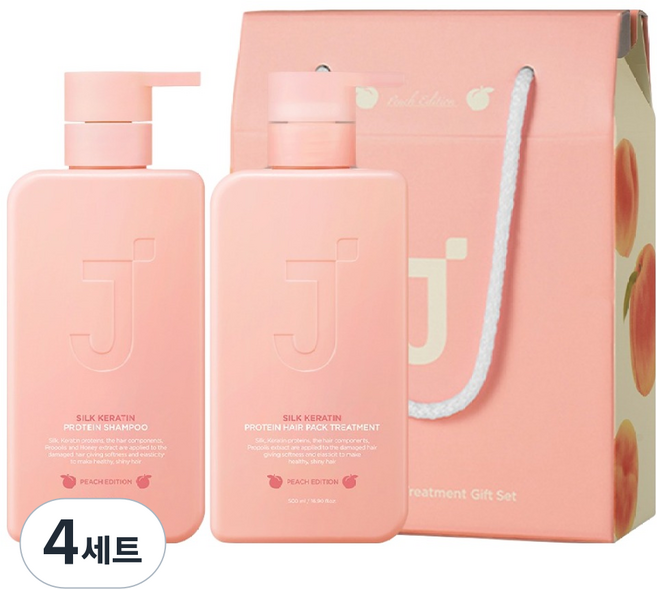 제이숲 실크 케라틴 단백질 샴푸 피치 에디션 + 트리트먼트 세트, 4세트