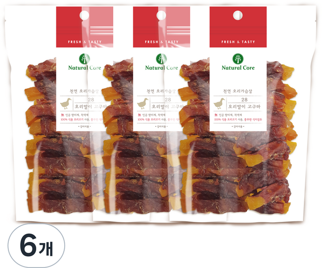 네츄럴코어 강아지 오리말이 고구마, 혼합맛(오리/고구마), 220g, 6개