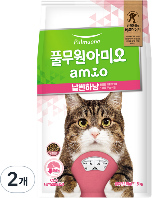풀무원아미오 고양이 날씬하냥 사료, 1.5kg, 2개, 다이어트(체중감소)