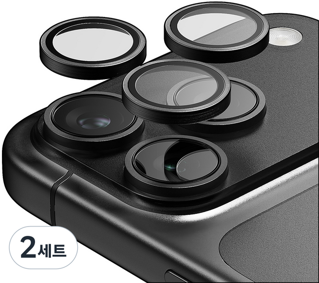 빅쏘 고투명 빛번짐방지 부착가이드 카메라 보호 링아이폰 강화유리 보호필름 블랙, 2세트
