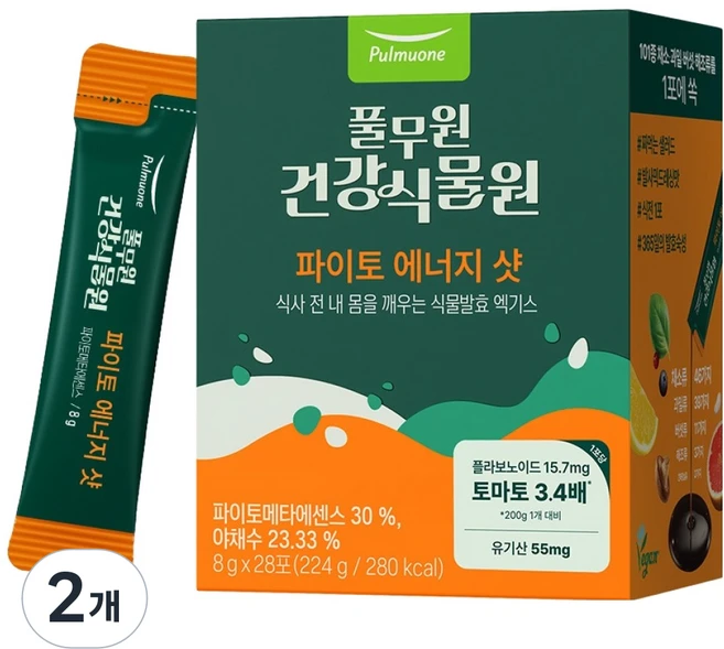 풀무원건강식물원 파이토 에너지 샷, 224g, 2개 - 쿠팡