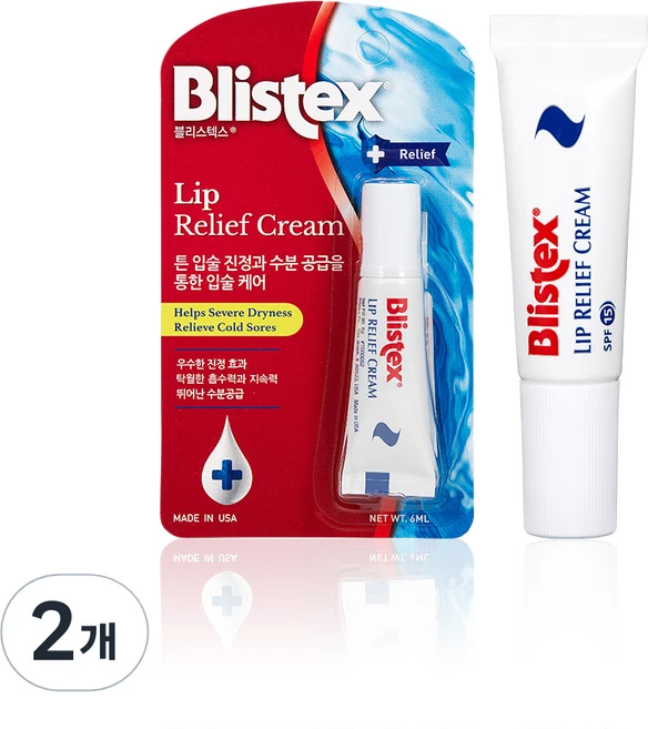 블리스텍스 립 릴리프 크림 립밤, 6g, 6ml, 2개 - 쿠팡