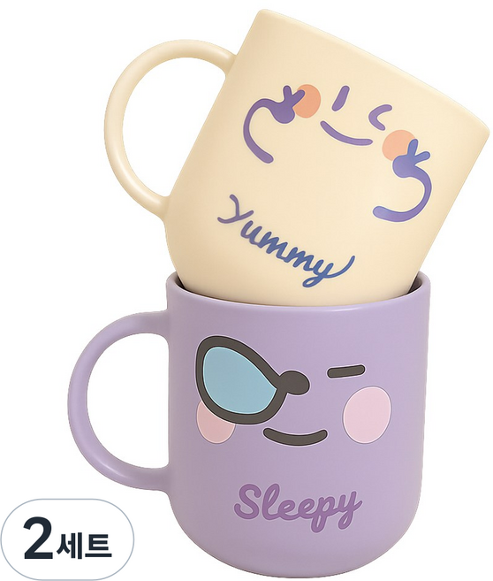 고씨네 베이비클린 손잡이 욕실 양치컵 2종 세트, 아이보리, 퍼플, 2세트