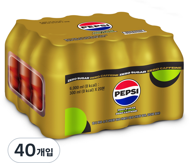 펩시 제로슈거 라임향 제로카페인 무라벨, 40개입, 300ml