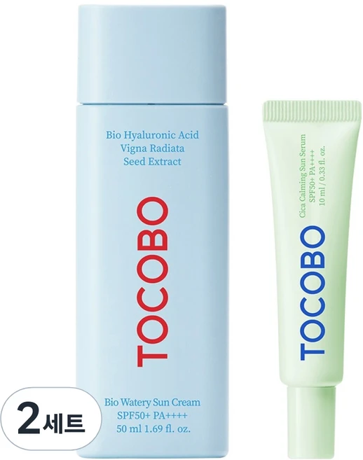 토코보 바이오 워터리 선크림 50ml + 시카 카밍 선세럼 10ml SPF50+ PA++++ 세트, 2세트 - 쿠팡