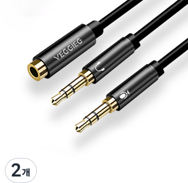 베지그 넥스원 3.5mm 마이크 이어폰 2 in 1 분배기 오디오 케이블 0.3m, VEGGIEG-AU6, 블랙, 2개